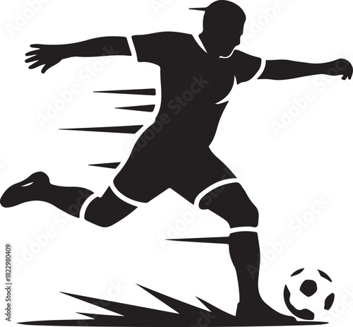 Silhouette of a soccer player kicking a ball with motion blur effect