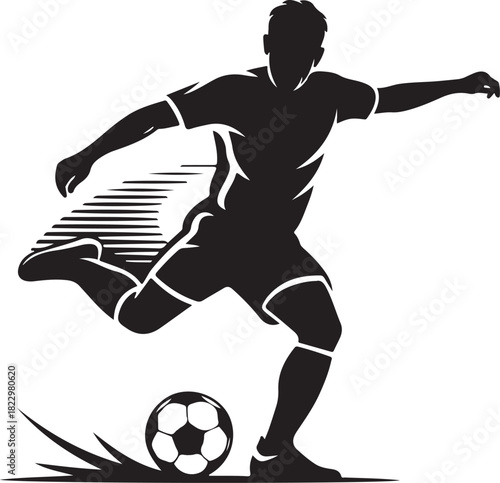 Dynamic silhouette of a soccer player kicking a ball