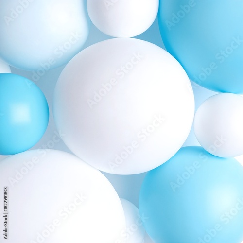 A vibrant cluster of blue and white balloons floats gracefully, their glossy surfaces reflecting light, creating a festive and cheerful atmosphere.