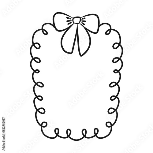 Curly line with ribbon bow decorative frame vector, curly frame with bow, trendy modern style.