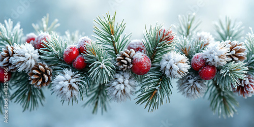 Extreme macro shot of a frosted hyper-realistic Christmas garland