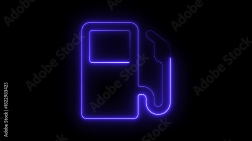 Glowing Neon Gas Station Icon, Fuel and Energy Symbol, HD Video Motion Graphic Animation on Black Background