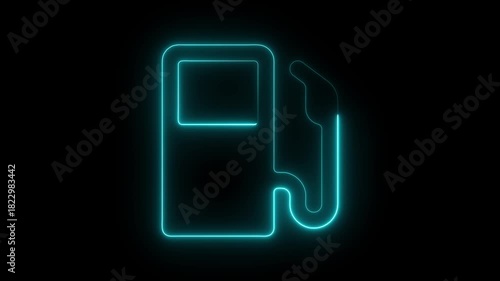 Glowing Neon Gas Station Icon, Fuel and Energy Symbol, HD Video Motion Graphic Animation on Black Background