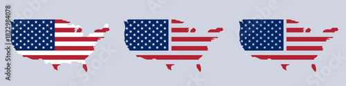 Trio of american flag maps illustrating patriotism and usa themes in a minimalist style.