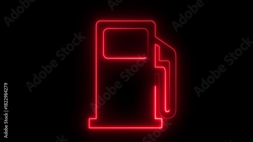 Glowing Oil Station Sign Icon Animation, Neon Petrol or Gas Station Symbol, Fuel Pump Outline, Futuristic Energy Concept, LED Light Effect, Looping Motion Graphic on Black Background