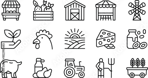 Farming and Agriculture Line Icons Vector Illustration