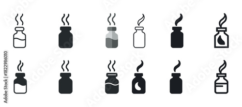 Simple icon set of spice jars with steam illustrations
