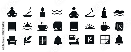 Collection of minimalist icons for relaxation and home decor