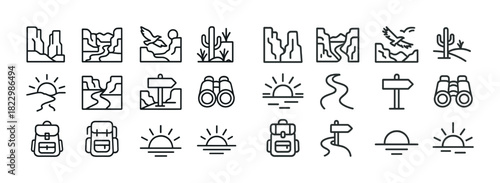 Minimalist outdoor adventure icon set with nature elements