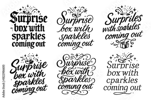 Sparkling Calligraphy Box. Surprise box with sparkles coming out. Create a calligraphy lettering illustration