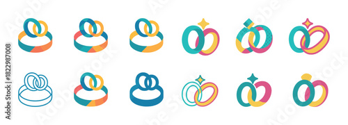 Colorful abstract interlocking rings collection with geometric designs