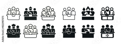 Icon set of team collaboration and cooking concepts