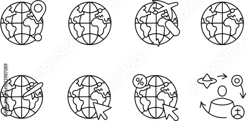 Globe icons collection on white background