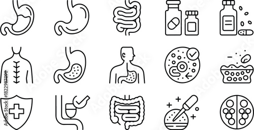 Gastrointestinal Health Icons Medical Treatment Concepts