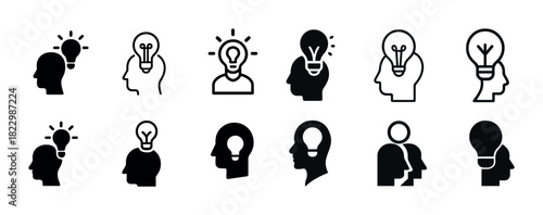 Human head and light bulb icons illustrating creative ideas and innovation concepts