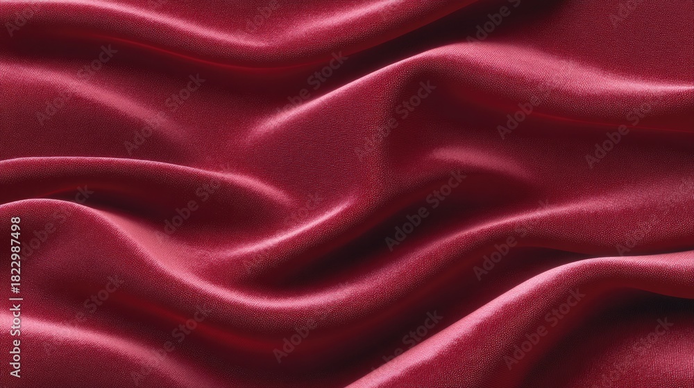Obraz premium Luxurious Deep Red Satin Fabric with Soft Waves and Smooth Texture Ideal for Elegant Drapery, Fashion, and Textile Backgrounds