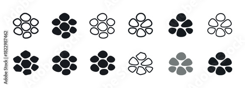 Set of geometric paw print icons in various styles and shades