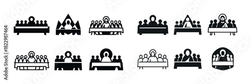Various black and white iconic depictions of the last supper