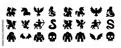 Silhouette collection of mythical creatures and fantasy icons