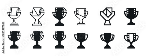 Collection of black and white trophy icons for awards and competitions
