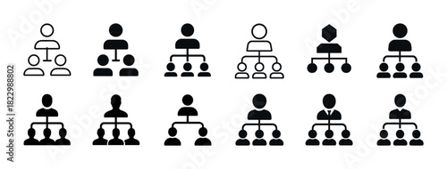 Set of organizational chart icons representing hierarchical structures