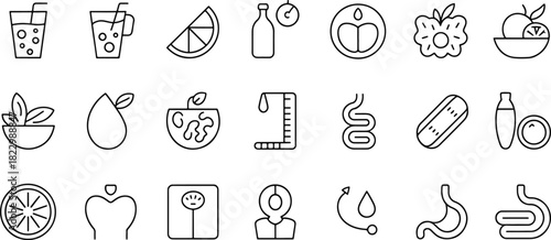 Healthy lifestyle line icons collection vector design