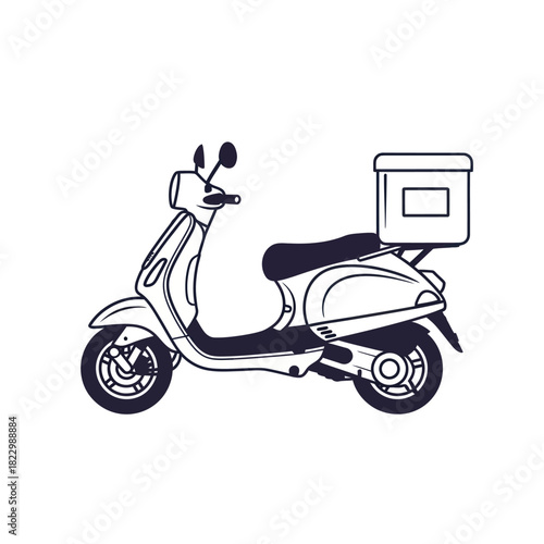 Delivery scooter with box ready for transporting food or goods quickly.