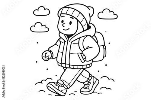Stylish Winter Coloring. Street fashion winter look children?s coloring book, outlined drawing, person with a