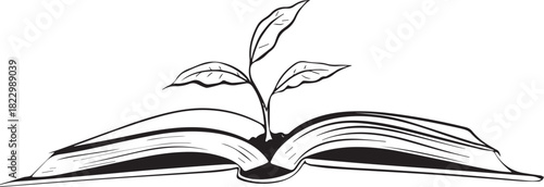 Knowledge Blooms: A stylized illustration depicting an open book with a sprouting plant, symbolizing growth, learning, and the nurturing power of knowledge.