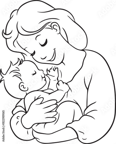Mother's Tender Embrace: A heartwarming illustration captures a mother cradling her baby with love, highlighting the unbreakable bond and warmth of motherhood.
