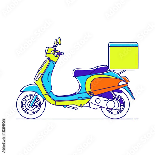 Delivery scooter with a box ready for transporting goods quickly and efficiently.