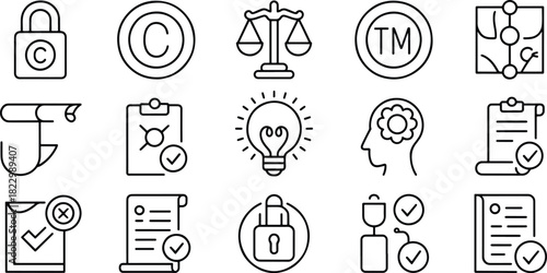 Intellectual property rights legal protection and creativity icons