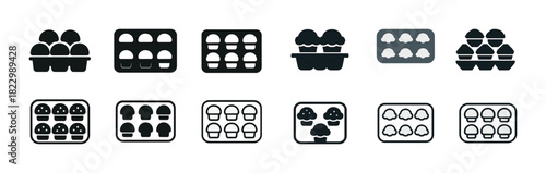Set of egg carton icons in various styles and shapes for packaging design