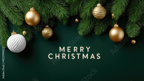 Festive Green Background with Christmas Ornaments and Elegant Text for Holiday Celebrations and Seasonal Greetings