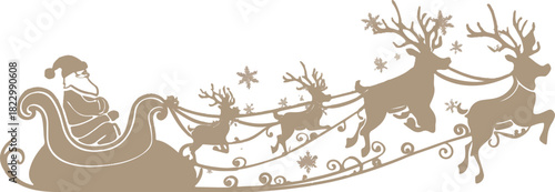 Christmas Eve Delivery: An illustration of a jolly figure in a sleigh, drawn by magnificent antlered reindeer, embarking on a festive journey on a winter night.