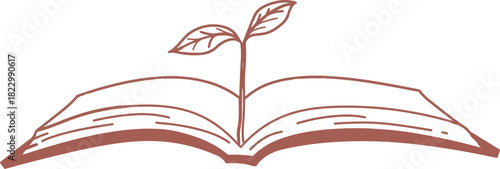 Growing Wisdom: A book sprouts a plant symbolizing growth and knowledge, perfect for representing education, learning, and personal development.