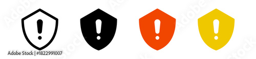 Warning shield icons : Alert shield with exclamation mark icons, symbolizing security alert or warning notice, safety and warning visuals