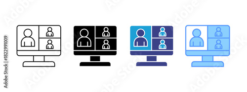 Virtual Conference icon set multiple style collection