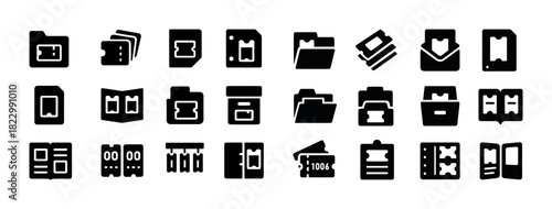 Collection of file and folder icons in black silhouette style