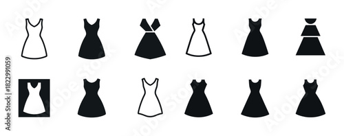Set of iconic dress silhouettes in black and white design