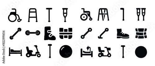 Variety of mobility aids and accessibility equipment icons