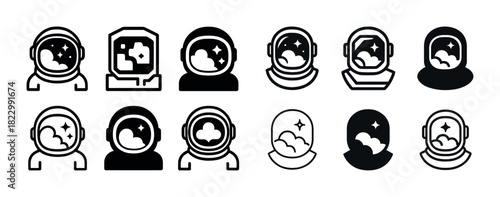 Astronaut helmet icons collection with space themes