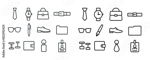 Collection of business icons: ties, watches, bags, glasses, shoes, wallets