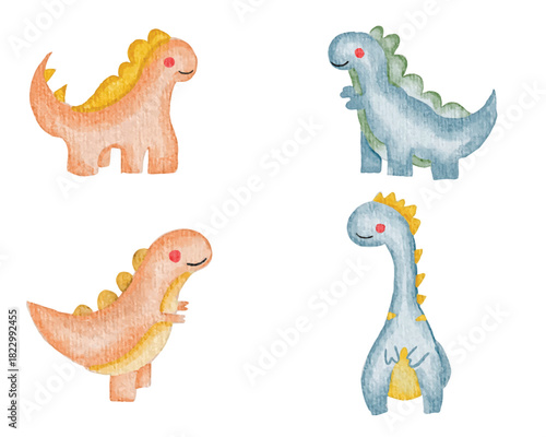 Watercolor Cute Dinosaur Illustration Set
