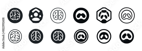 Set of brain and lungs icons in various geometric designs