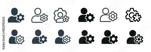 Icon set: user profiles with gear symbols for settings and preferences