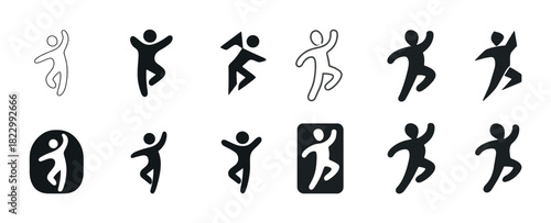 Dancing human silhouettes icons set in various poses and styles