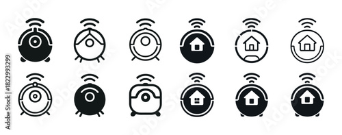 Icon set of smart home automation devices and iot technology symbols