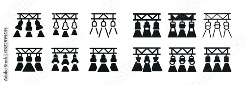 Silhouette icons of boxing punching bags on frames