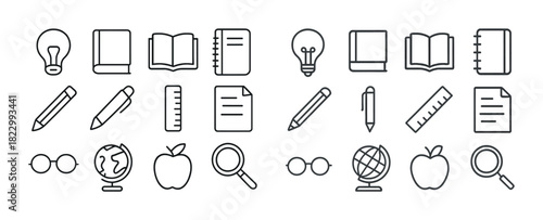 Vector outline icons of school supplies and educational tools